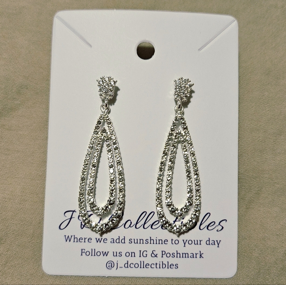 Silver Plated CZ Dangle Stud Earrings - Picture 3 of 6